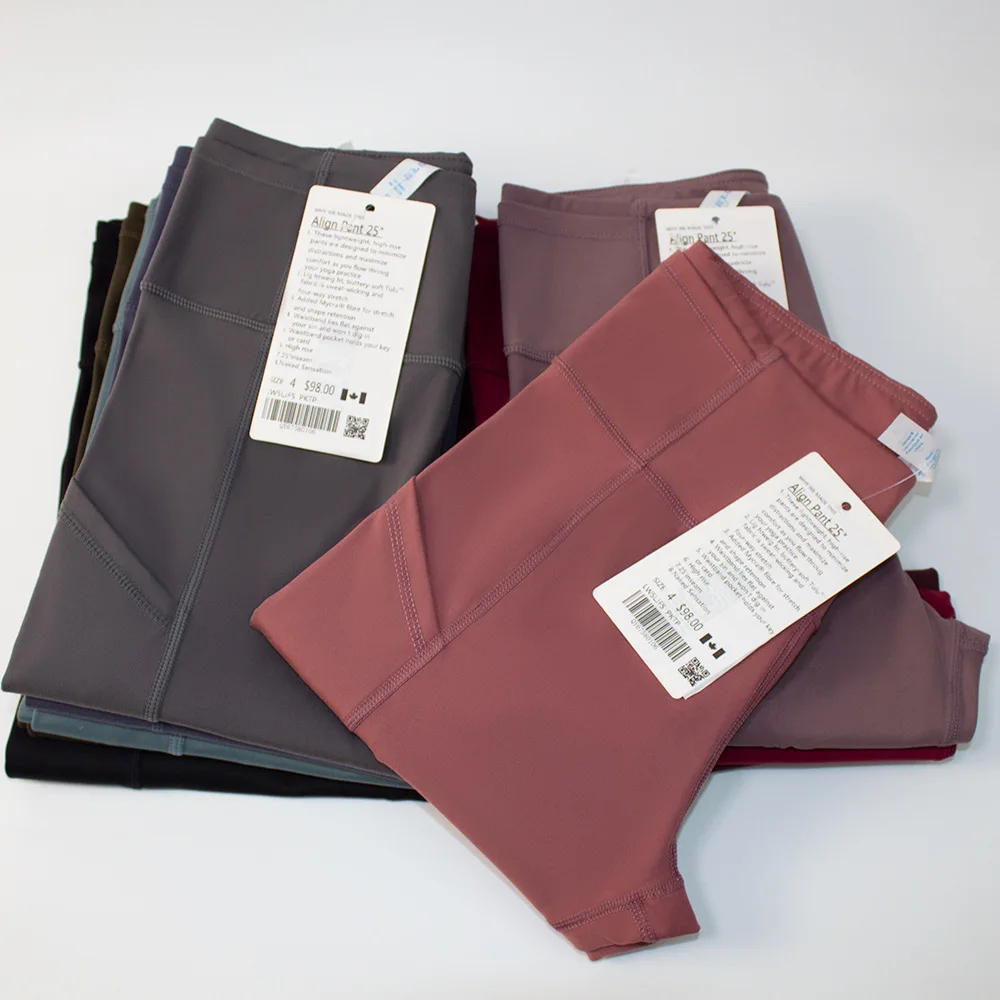 Fitness LuLu Running Street Women Yoga Pants Align Double Side Grinding High Waist Tight Leggings Pockets Sports Workout Pants