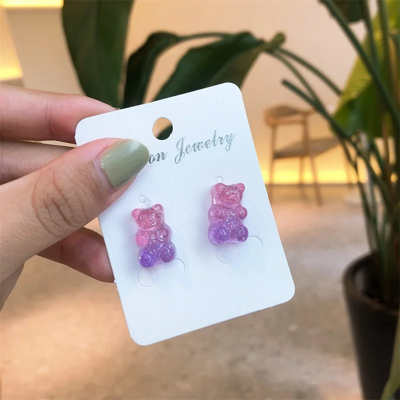 

2020 trend Christmas earrings for women Resin brand name colorful bear cute candy Unusual earrings Gifts for the new year