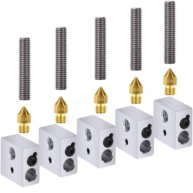 15pc/set 1.75mm Teflon Throat Tube+0.4mm Extruder Nozzle Print Heads+Heater Blocks Hotend For MK8 Makerbot ANET A8 3D Printer | Компьютеры