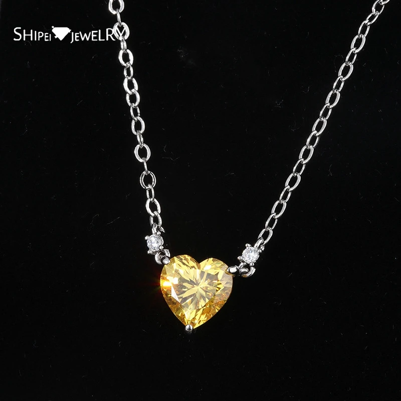 

Shipei 925 Sterling Silver Heart Cut Created Moissanite Gemstone Wedding Engagement Fine Jewelry Pendant Necklace Wholesale