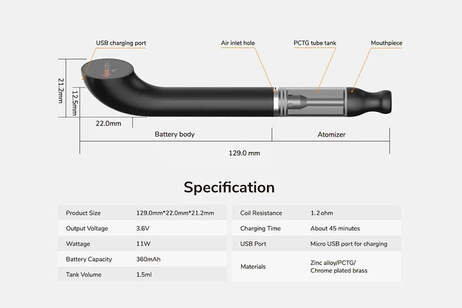 VapeOnly vPipe мини-комплект с аккумулятором 360 мАч и баком 1,5 мл и керамической катушкой Ом электронная сигарета Vs vPipe III Ebony комплект электронных труб