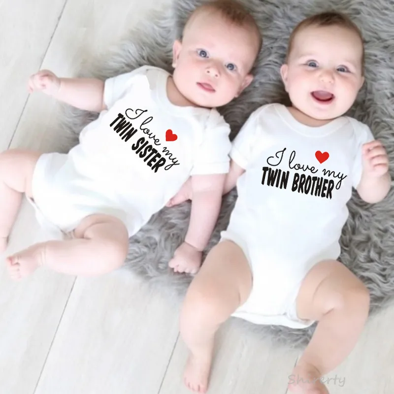 Хлопковое боди для новорожденных младенцев мальчиков и девочек I Love My Twin Brother Sister