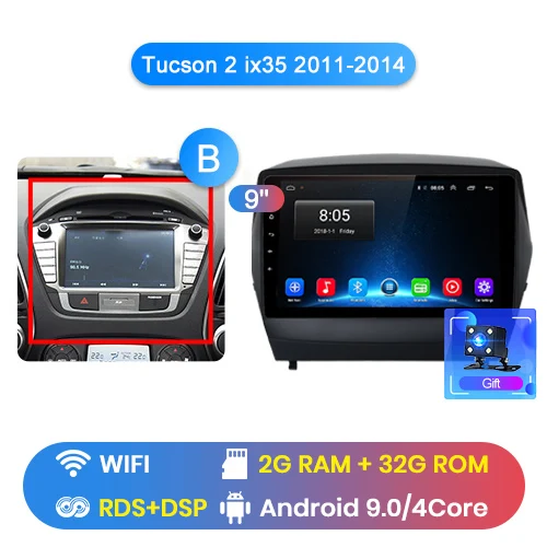 WIFI 2-32GB-B Junsun V1 2G+ 32G Android 9,0 для hyundai Tucson 2 ix35 2011- Автомобильный Радио Мультимедиа Видео плеер навигация gps 2 din dvd - Цвет: WIFI 2-32GB-B