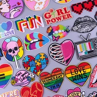 cartoon lips embroidered patches for clothing thermoadhesive patches rainbow colors applique iron on patches on clothes badges