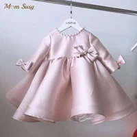 baby girl princess pearl silk dress bow long sleeve infant toddler girl vintage vestido party pageant birthday baby clothes 1 7y