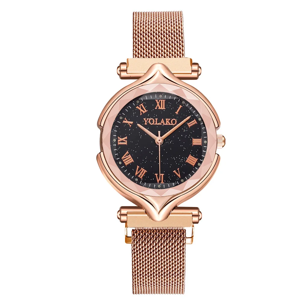

Luxury Female Wrist Watches Magnet Korean Gold Stainless Steel Strap Starry Sky Roman Digital Dial Ladies Quartz Watch Bracelets