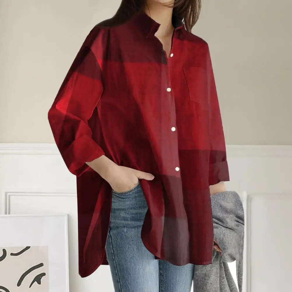 

Shirt Plaid Turn Down Collar Women Long Sleeve Buttons Blouse Top for Spring Tops Loose T Shirt Short Sleeve Soft Tops Pullover