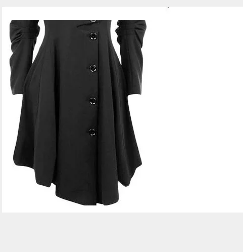 

Fashion Long Medieval Trench Woolen Coat Women Winter Black Stand Collar Gothic Overcoat Elegant Women Coat Vintage Female