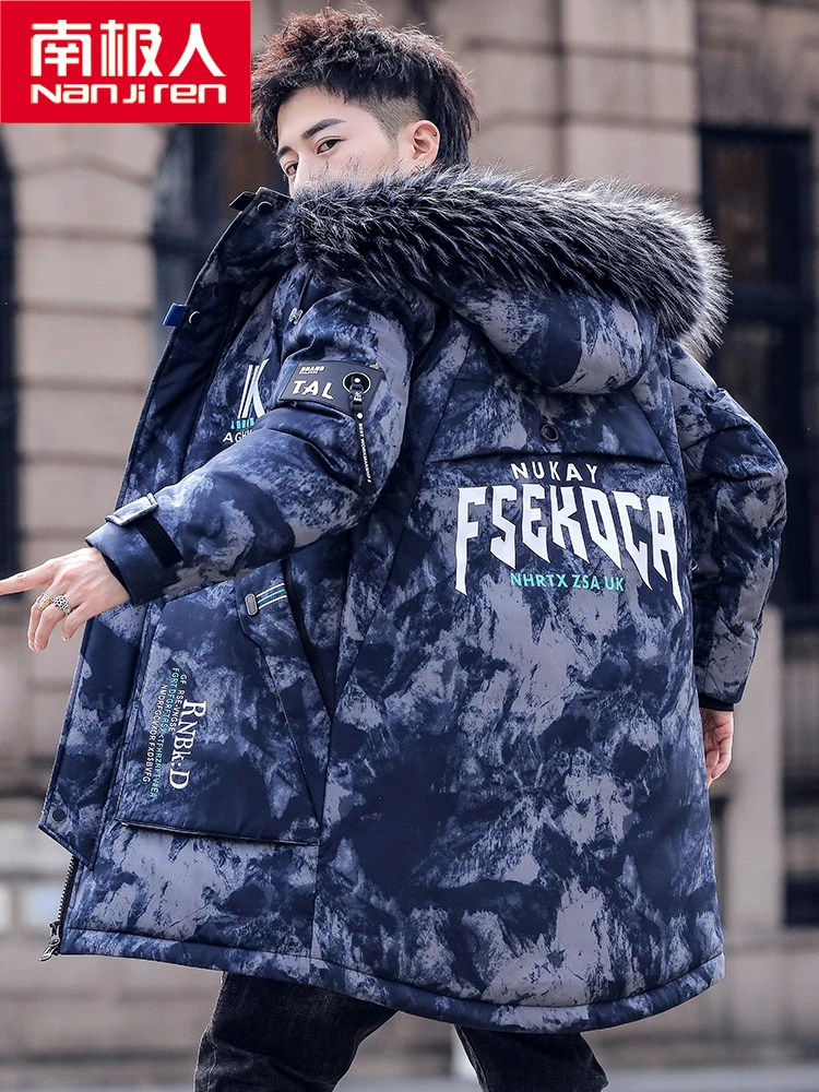 Down Jacket Men's Mid-Length New Fur Collar Thickened Winter Camouflage Youth Parka Coat men winter coat