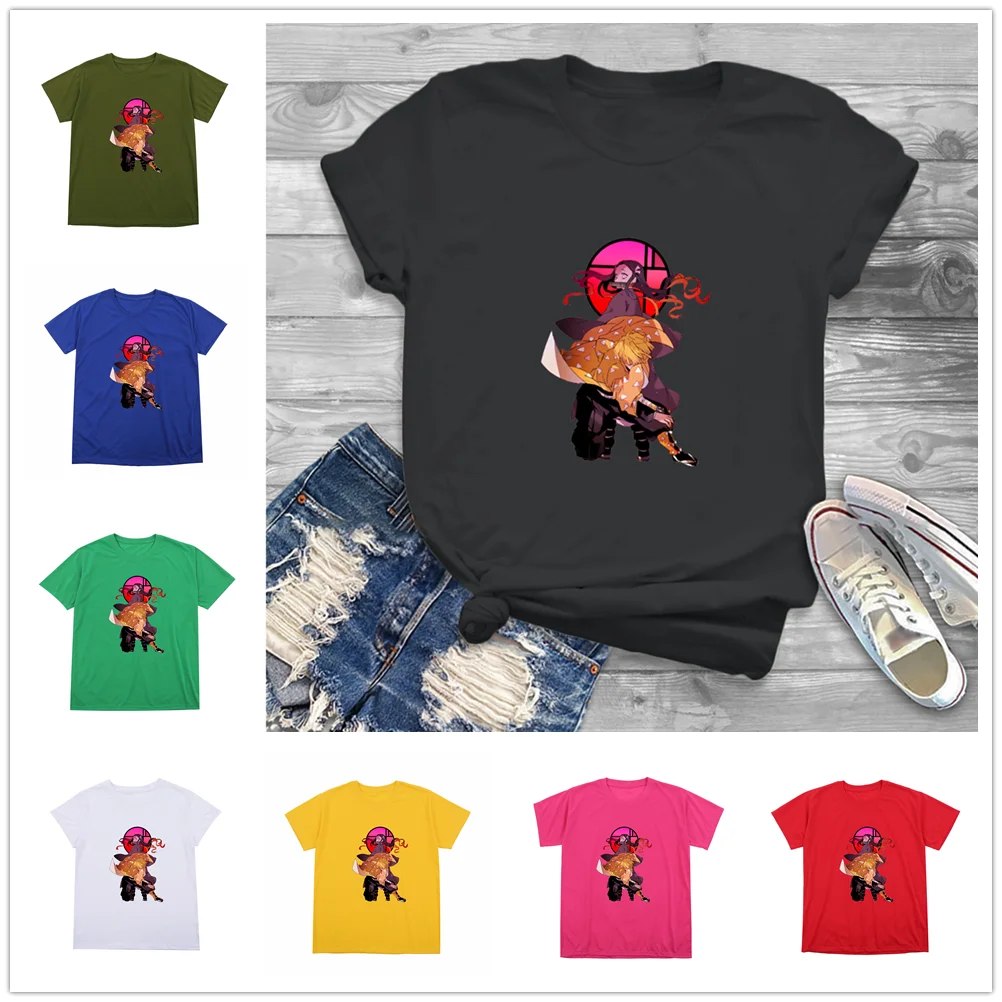 

Hot Anime Demon Slayer Kimetsu No Yaiba Nezuko Zenitsu Print Men Women Color Tshirts Short Sleeve Unisex Kawaii Clothes Tee Tops