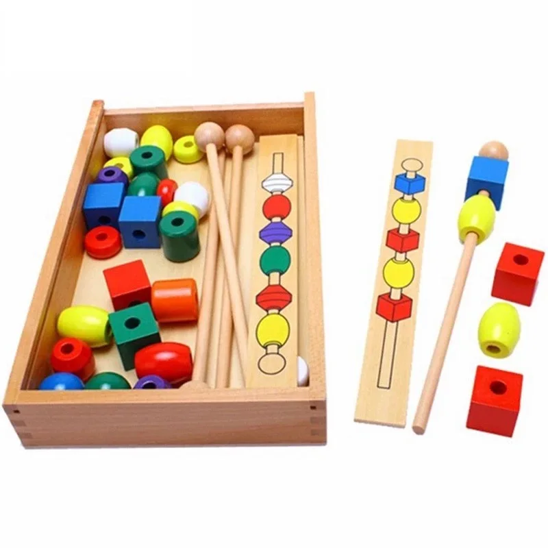 

Montessori Educational Wooden Toys for Kids Colorful Shape Stick Bead Set Blocks Toys Wooden Toys For Baby for 1 2 3 Years
