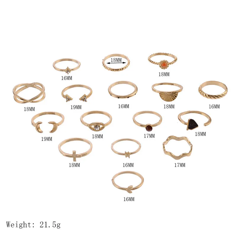 Набор из 16 шт./компл. набор кольца с кристаллами в виде звезд Лун молний