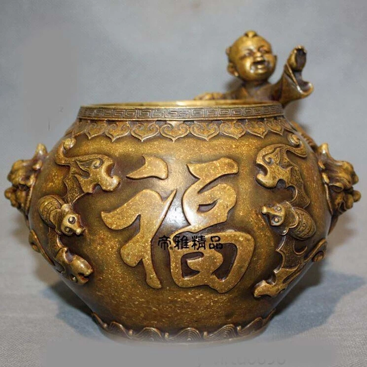 802 + китайская Бронзовая медная позолоченная летучая мышь фу мальчик Foo собака