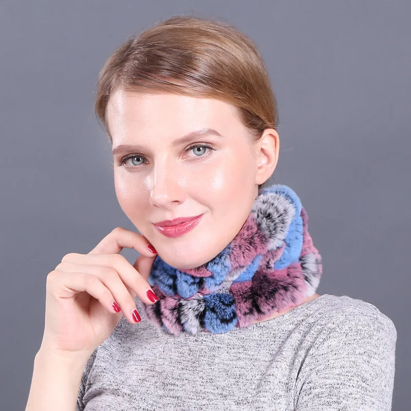 

Rex Rabbit Fur Ring Scarves Warm Soft Women Genuine Rex Rabbit Fur Headbands Scarf Handmade Knitted Real Rex Rabbit Fur Scarfs