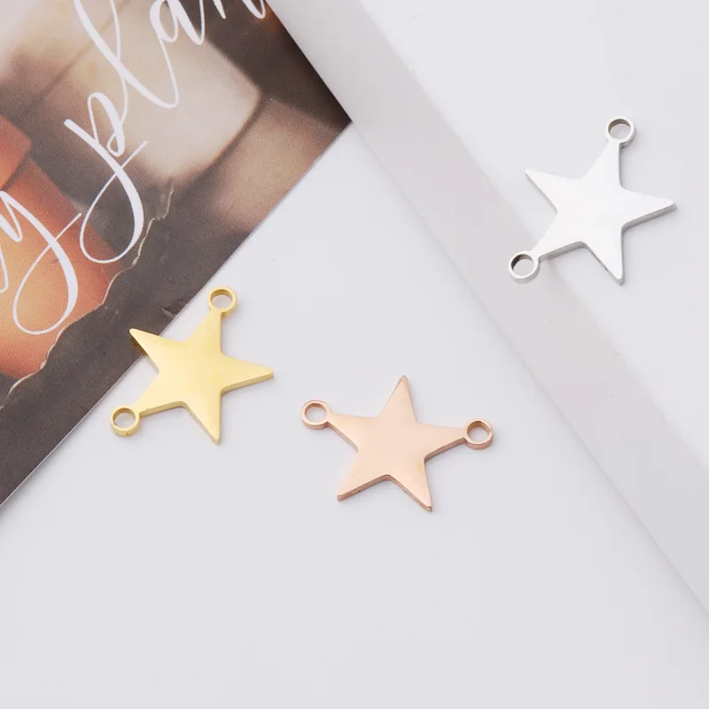 

DIY Stainless Steel Double Hole Pentagram Pendants The Mirror Bracelet Chain Necklace Pendants Wholesale Accessories Female Gift