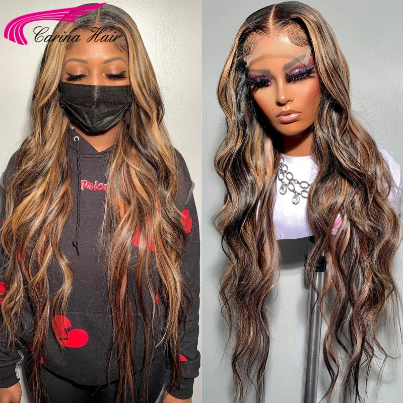 Ombre Highlight Wavy Lace Front Human Hair Wigs With Baby Hair 180% Ombre Blonde Brazilian Remy Human Hair Wigs For Black Women