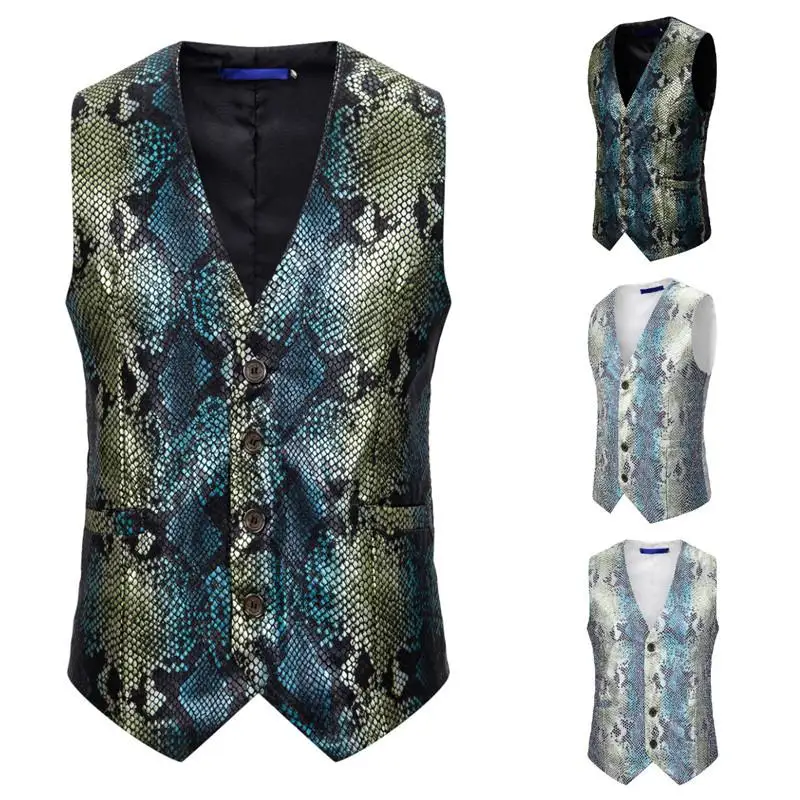 

Luxury Fish Scale print Suit Vest Waistcoats & Vests for Men Unique design Blazers Men Silver green