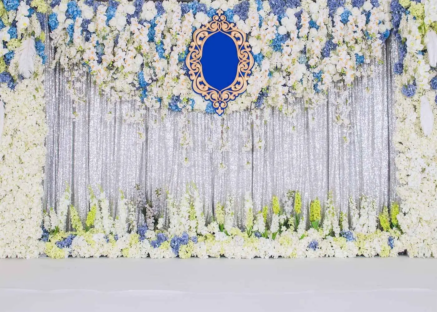 Wedding Floral Curtain Backdrop Blue White Light Flower Background for Marriage Ceremony Decor Photo Booth Studio Props enlarge