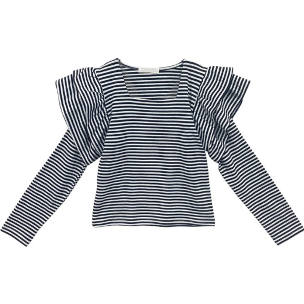 

Girls Children Spring Autumn Ruffles Fly Long Sleeve Striped Basic T-Shirts Tops Clothing Baby Girls Kids Fashion Casual Tees