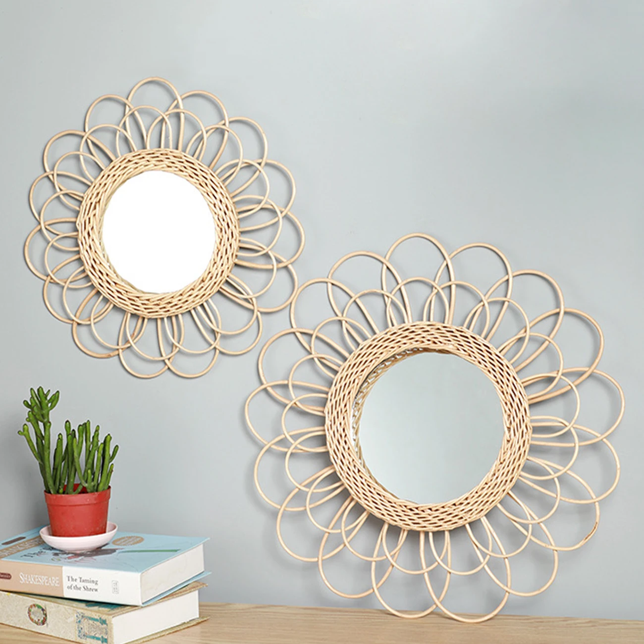 

Rattan Dressing Mirror Innovative Art Deco Round Mirror Living Room Wall Hanging Makeup Mirror Kitchen Bathroom Mirror