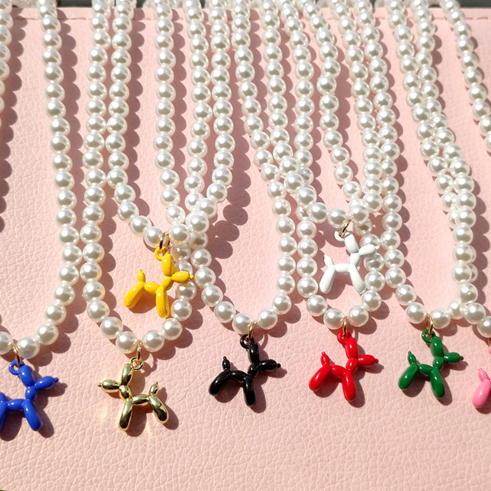 

Korean Candy Color Cartoon Dog Puppy Pearl Beaded Necklace For Women White Baroque Pearl Choker Handmade Boho Summer Y2K Jewelry
