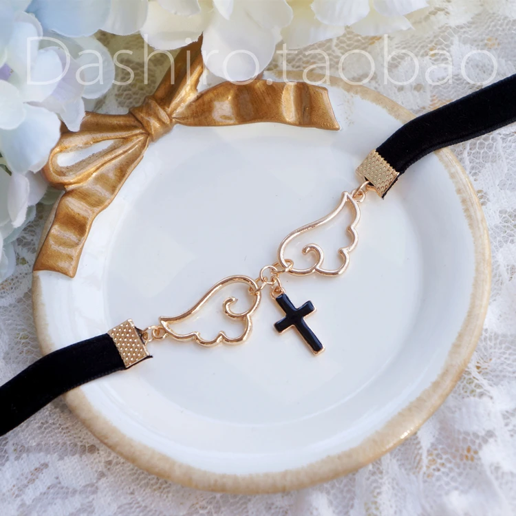 Ожерелье женское бархатное с крыльями Сакуры и скипетра | Украшения аксессуары