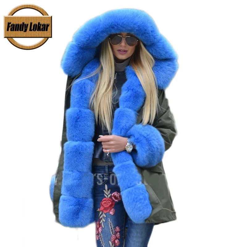 Fandy lokar пальто с натуральным мехом женская зимняя куртка капюшоном из