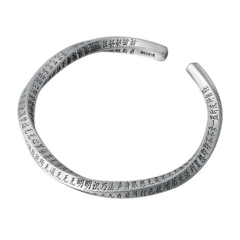 

BOCAI S999 Sterling Silver Charm Bracelets 2021 Popular Heart Sutra Twist Spiral Bangle Pure Argentum Amulet for Men Women