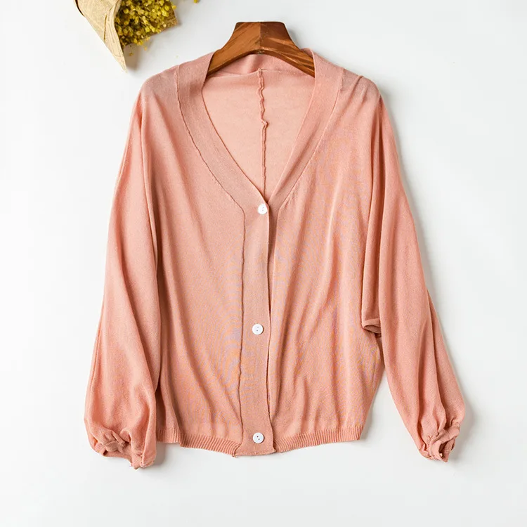 Весенне летний корейский длинный Шелковый вязаный кардиган с рукавами летучая