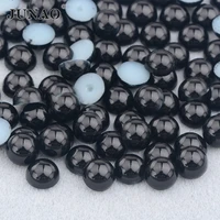 junao 2 4 6 8 10 12 14mm black imitation flatback pearls half round pearl beads stickers non hot fix nail art accessories