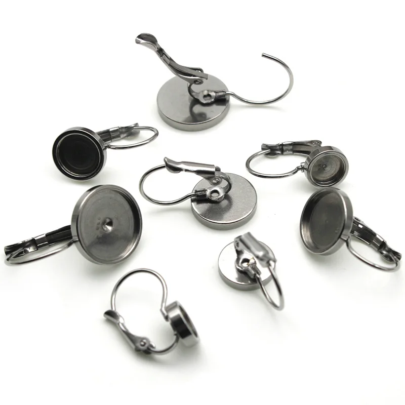 

20pcs Stainless Steel French Lever Earring Hooks Blank Base Fit 6 8 10 12 MM Cabochon Earring Setting for DIY Jewelry Making