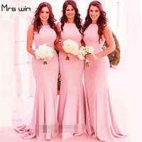 mrs win bridesmaid dresses for girls pink o neck elegant vestido madrinha under 50 mermaid women wedding party dress 2020 hr070