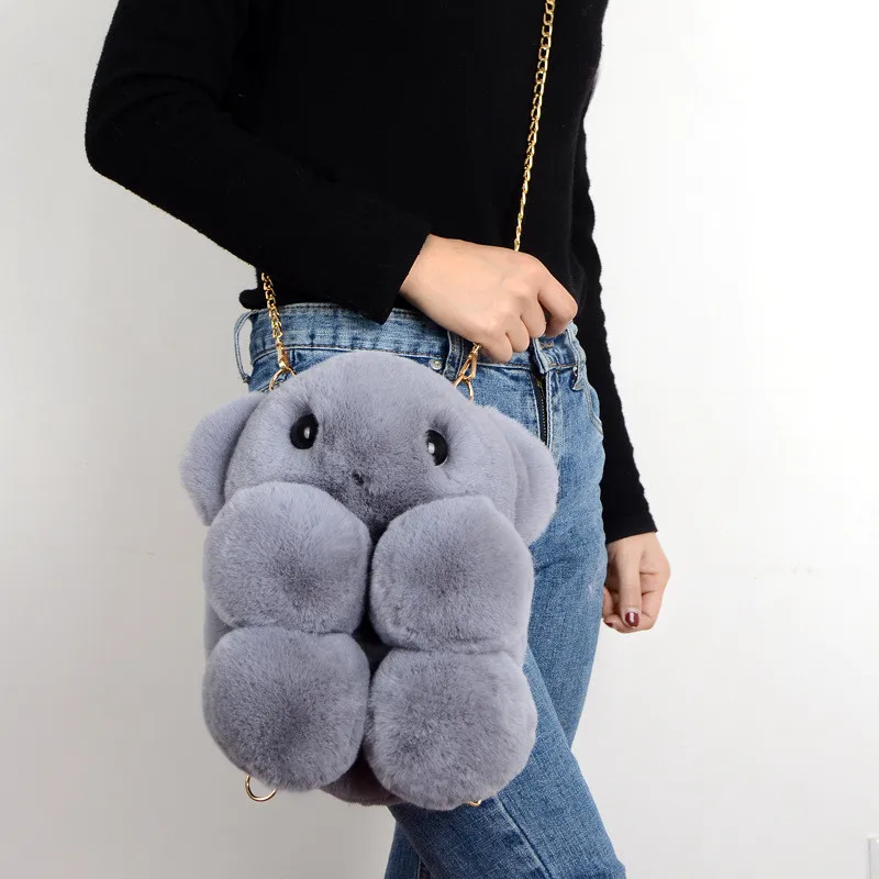 Новинка 2020 сумка из искусственного меха кролика Рекс через плечо с милым