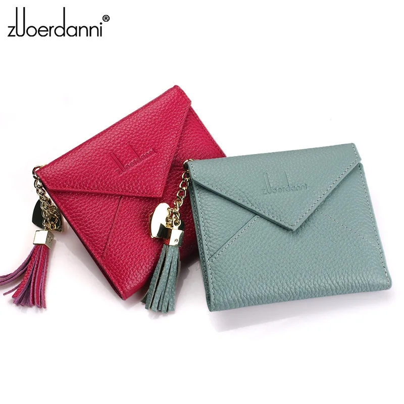 Модный тонкий женский кошелек из натуральной кожи с кисточкой Женский держатель