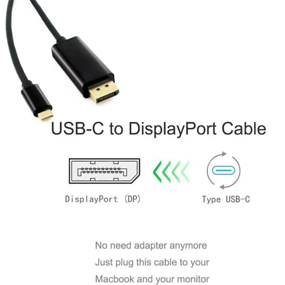 1 8 м USB 3 Тип C Дисплей порт кабель Топ штекер DP 4K HDTV адаптер|Кабели VGA| |
