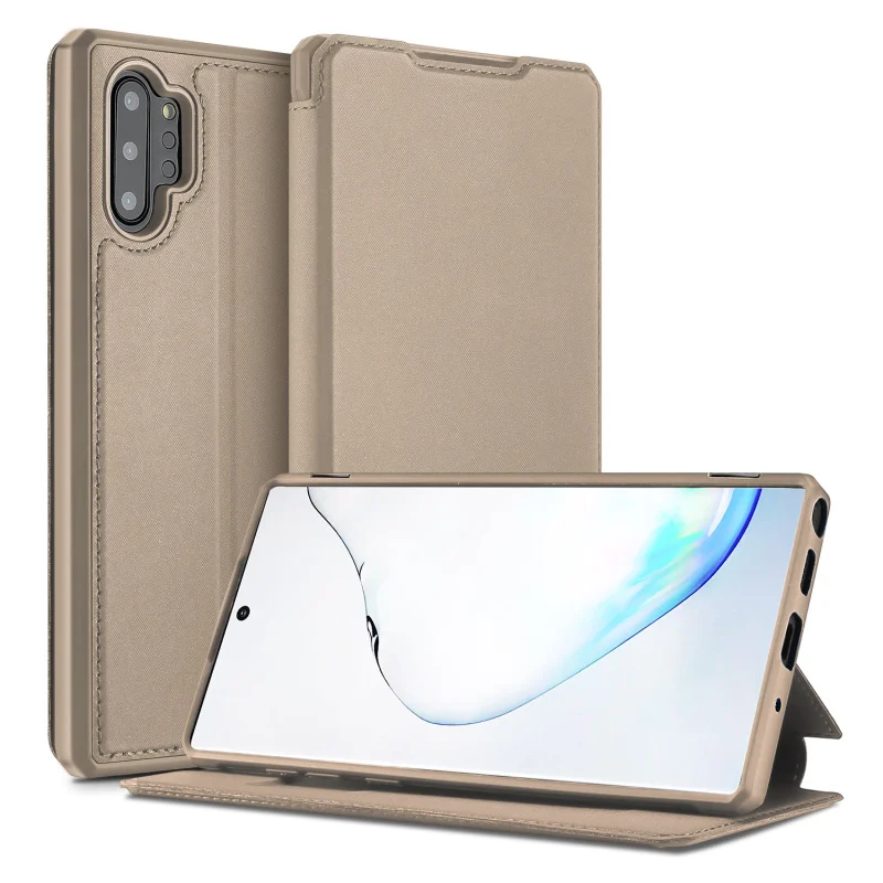 Ударопрочный силиконовый резиновый и кожаный чехол для телефона samsung Galaxy Note 10/Plus Магнитный Флип-карта 360 полный защитный чехол - Цвет: Золотой
