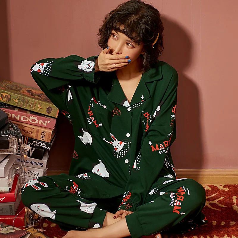 Новинка осенне зимняя одежда для сна комплект из 2 предметов женщин Хлопковая