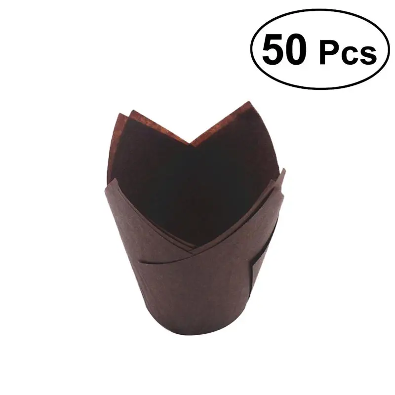 50pcs brown 50 шт обертка для кексов формы для выпечки формы тюльпана вкладыши для кексов чашки для кексов вечерние бумажные инструменты для выпечки тортов-белый золотой розовый - Цвет: 50pcs brown