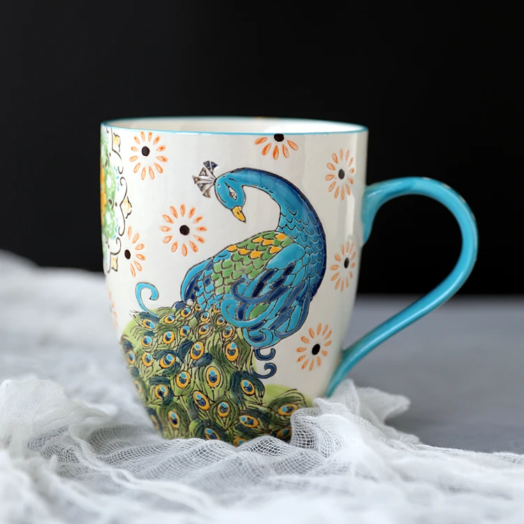 Чашка для эспрессо ручная роспись традиционная чашка чая с павлином фарфоровая