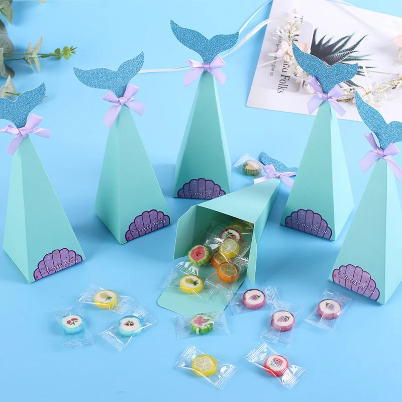 

Blue Mermaid Candy Box Peacock Sweet Box Paper Packaging Baby Shower Wedding Gifts Box for Guests Birthday Party Supplies