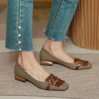 tophqws fashion houndstooth women low heel shoes 2021 designer slip on shallow pump female autumn flat shoes loafers women
