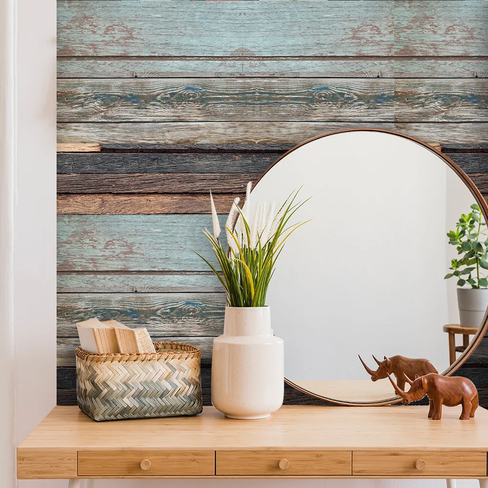 7pcsset traditional retro wood grain wall sticker waterproof pvc bedroom decor multi functional stickers for kitchen bathroom free global shipping