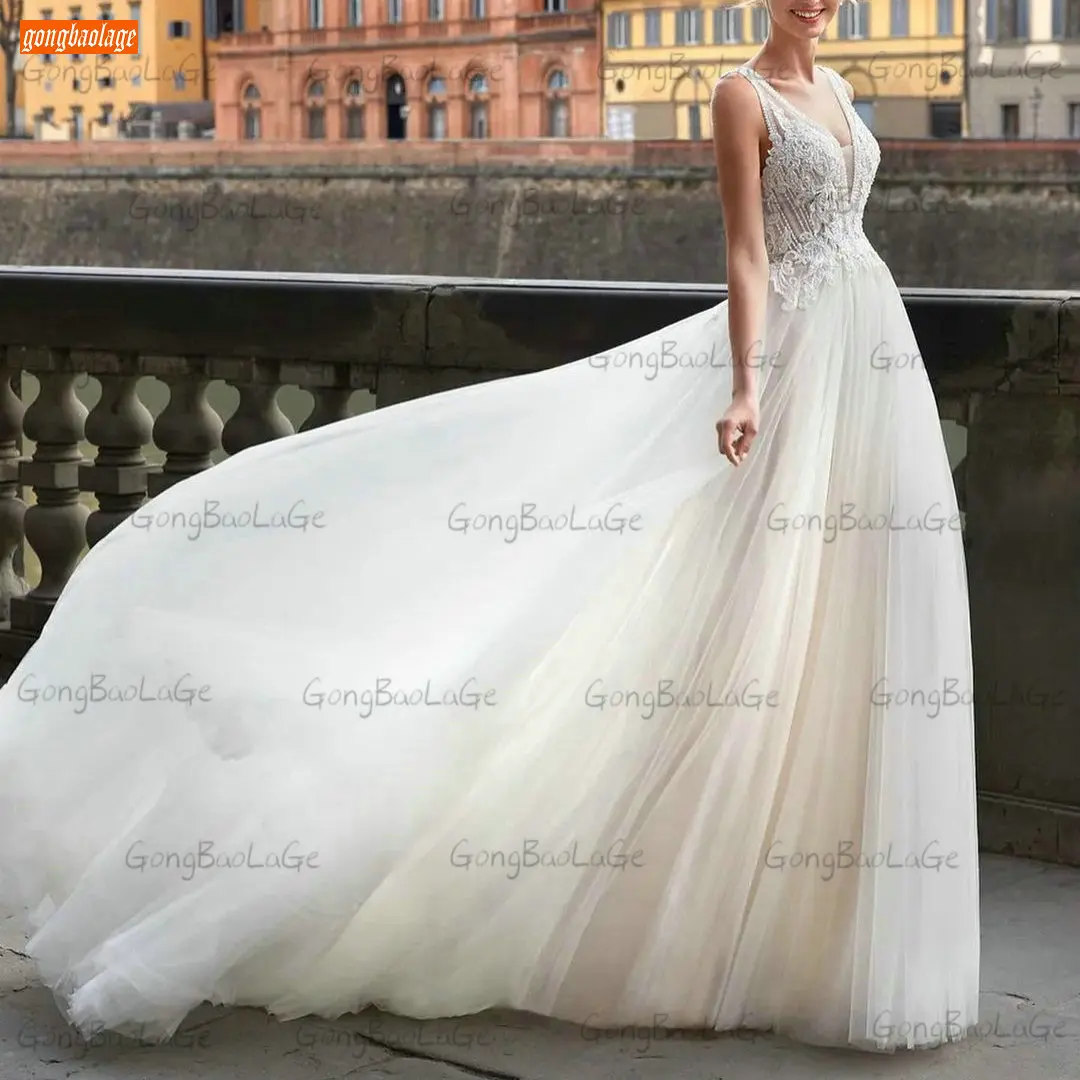 

Bohemian V Neck Wedding Dresses 2021 Sexy Backless Vestido De Noiva Slim fit Tulle Beach Bridal Gowns Custom Made Hochzeitskleid