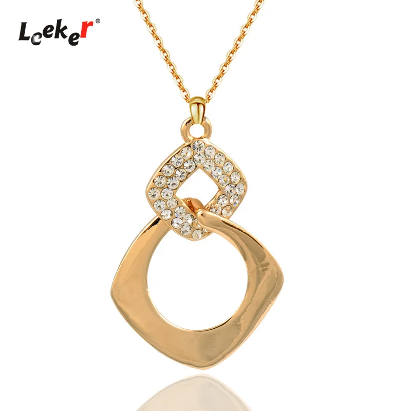 LEEKER полый квадратный Чокер Ожерелье Желтый Золотой Серебряный цвет цепочка