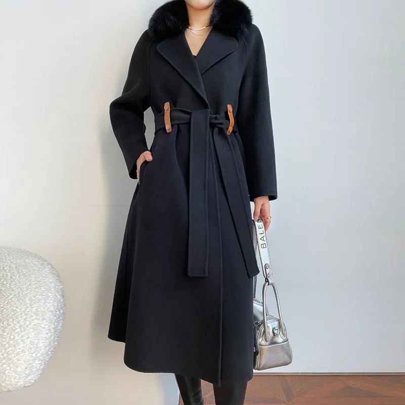 Высококачественное винтажное темно-синее кашемировое пальто в - Цена: 158.68