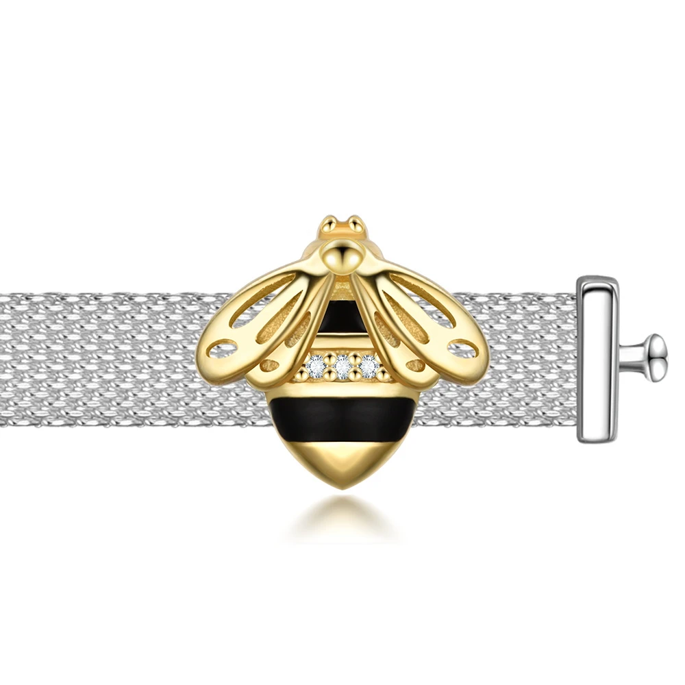 DEVOLOVE Мода 925 стерлингового серебра отражающие клип Подвески пчела цветок бусины