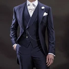 Мужской костюм 2021 года, 3 предмета, темно-синий цвет, мужская задняя одежда, смокинг, облегающий костюм, мужская куртка, брюки, жилет