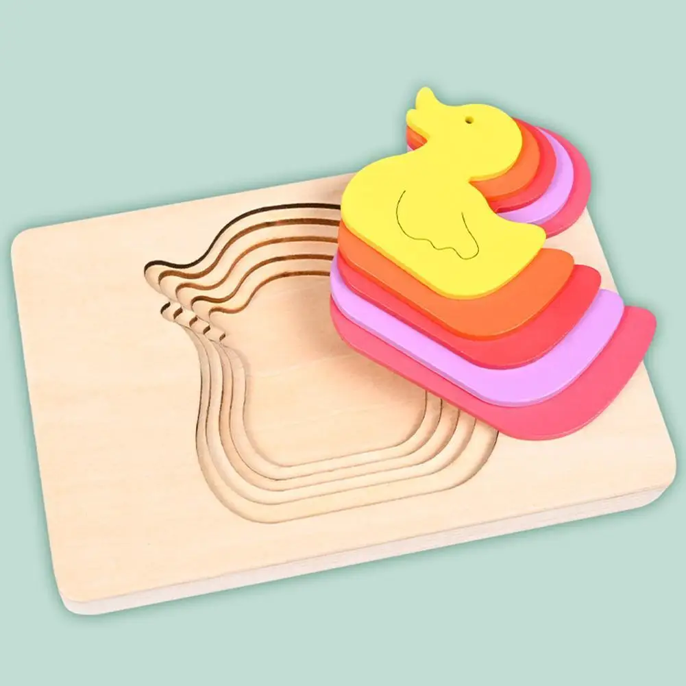 

Деревянная пятислойная карта-головоломка Монтессори с животными, градиентная игрушка, Дошкольный КИТ, слон, кролик, многослойная головолом...