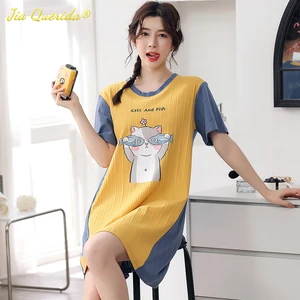 Ночная рубашка из хлопка для женщин, свободный размер, нижнее белье с короткими рукавами, домашняя одежда, ночная рубашка для девочек-подростков, летняя ночная рубашка