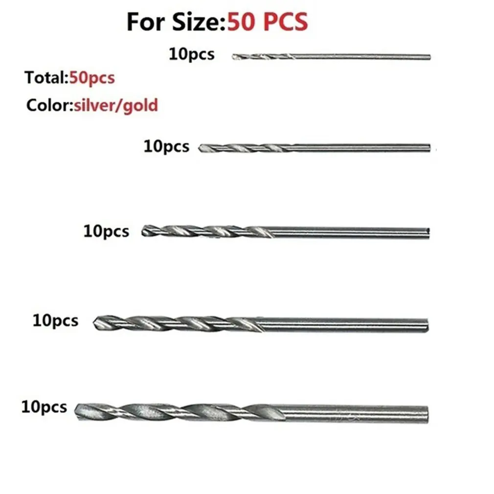 50Pc Titanium Coated Drill Bits HSS High Speed Steel Set Tool Multi Function Metal Drills Power Tools 1/1.5/2/2.5/3mm | Инструменты